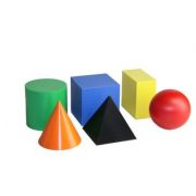 Set din 6 corpuri geometrice diferite, confectionate din plastic colorat. Rechizite scolare. Jocuri si materiale didactice - gradinita. Matematica imagine 2022