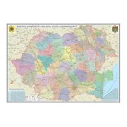 Romania si Republica Moldova. Harta administrativa /Harta de contur (verso), 500x350mm, fara sipci (GHRA50)