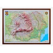 Romania si Republica Moldova. Harta fizica, administrativa si a substantelor minerale utile, proiectie 3D 1400x1000mm (3DGHRCD1400)