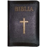 Biblia foarte mica, 043, coperta piele, neagra, cu cruce, margini aurii, repertoar, fermoar