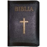 Biblia mare, 073, coperta piele, neagra, cu cruce, margini aurii, repertoar, fermoar librariadelfin.ro