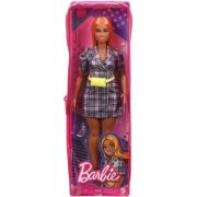 Papusa Barbie cu rochie tip blazer roz in carouri, Barbie librariadelfin.ro