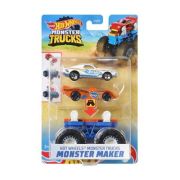 Set Monster Truck cu masinute alb si portocaliu, Hot Wheels