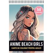 Carte de colorat pentru adulti, 50 de ilustratii, Anime Beach Girls
