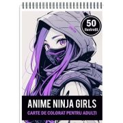 Carte de colorat pentru adulti, 50 de ilustratii Anime Ninja Girls