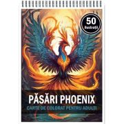 Carte de colorat, 50 de ilustratii, pasari phoenix