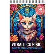 Carte de colorat, 50 de ilustratii, vitralii cu pisici