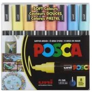 Set 8 markere PC-5M 1. 8-2. 5 mm culori pastel Uni Posca (M1487)