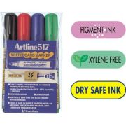 Marker pentru tabla de scris ARTLINE 517 - Dry safe ink 48h, varf rotund 2.0mm, 4 culori/set