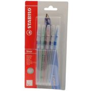 Pix fara mecanism Stabilo liner, M, 0.45 mm, 5 culori/blister, albastru, negru, rosu, verde, violet