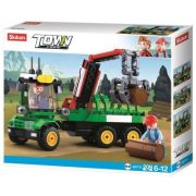 Set de constructie Farm, 209 piese, Tractor cu remorca lemne - Sluban