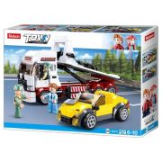 Set de constructie Town, 338 piese, Echipa de interventie - Camion cu platforma - Sluban
