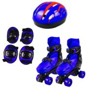 Set patine cu rotile+casca+cotiere+genunchiere, L (39-43), albastru